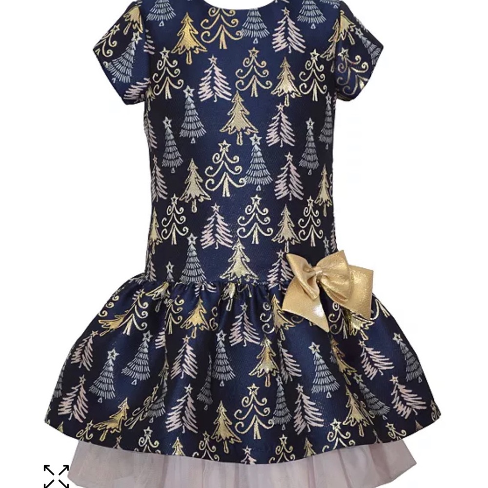 Toddler Girls Short Sleeve Jacquard Holiday Tree Dress size 3/3T
